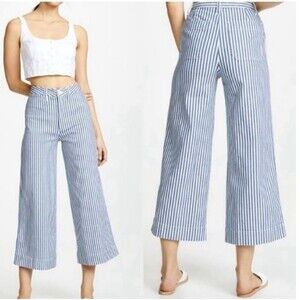 Madewell Emmett Wide Leg Crop Pants Railroad Stripe Blue White Womens Size 23